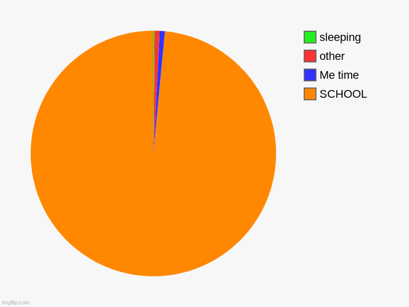 SCHOOL, Me time, other, sleeping | image tagged in charts,pie charts | made w/ Imgflip chart maker