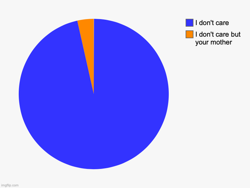 mm yes | I don't care but your mother, I don't care | image tagged in charts,pie charts | made w/ Imgflip chart maker