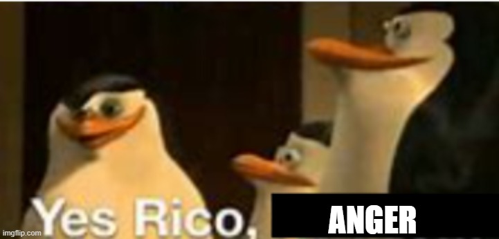 Yes Rico, (Blank) | ANGER | image tagged in yes rico blank | made w/ Imgflip meme maker