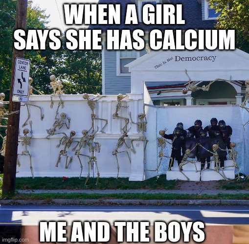 HEghe | WHEN A GIRL SAYS SHE HAS CALCIUM; ME AND THE BOYS | image tagged in funny,gaming | made w/ Imgflip meme maker