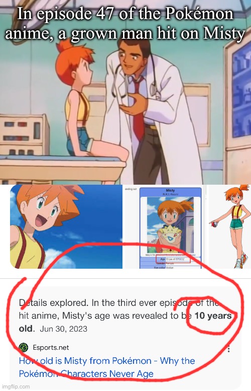 Call Officer Jenny! | In episode 47 of the Pokémon anime, a grown man hit on Misty | image tagged in pokemon,anime,anime memes,misty | made w/ Imgflip meme maker