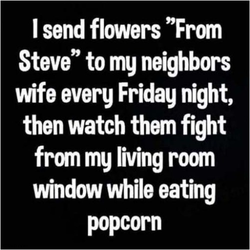A Few Hours Entertainment ! | image tagged in flowers,neighbours,entertainment,dark humour | made w/ Imgflip meme maker