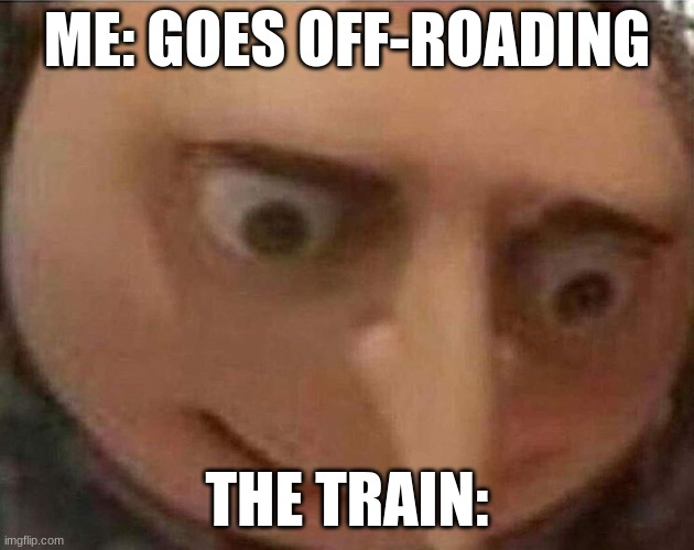 gru meme | ME: GOES OFF-ROADING; THE TRAIN: | image tagged in gru meme | made w/ Imgflip meme maker