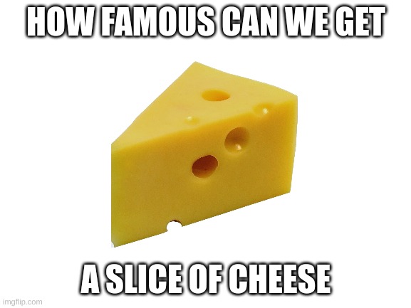 get it famous | HOW FAMOUS CAN WE GET; A SLICE OF CHEESE | image tagged in blank white template | made w/ Imgflip meme maker