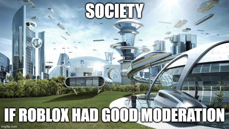 hope they get good moderation | SOCIETY; IF ROBLOX HAD GOOD MODERATION | image tagged in the future world if | made w/ Imgflip meme maker