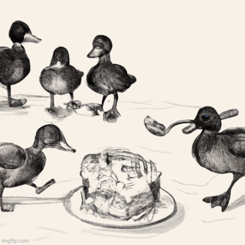 AI-Generated | image tagged in cute,ducks,spoon,cake | made w/ Imgflip meme maker