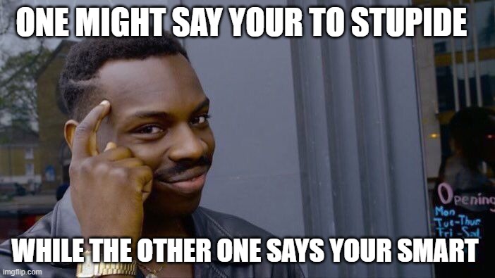 Roll Safe Think About It Meme | ONE MIGHT SAY YOUR TO STUPIDE; WHILE THE OTHER ONE SAYS YOUR SMART | image tagged in memes,roll safe think about it | made w/ Imgflip meme maker