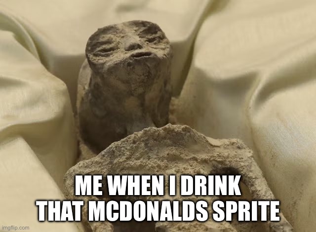 Mexican alien | ME WHEN I DRINK THAT MCDONALDS SPRITE | image tagged in mexican alien | made w/ Imgflip meme maker