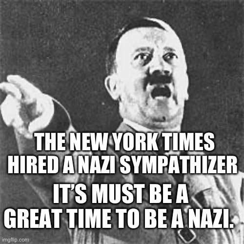 NYT hired Nazi | THE NEW YORK TIMES HIRED A NAZI SYMPATHIZER; IT’S MUST BE A GREAT TIME TO BE A NAZI. | image tagged in hitler,new york times | made w/ Imgflip meme maker