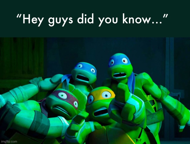 Oh no | “Hey guys did you know…” | image tagged in tmnt scared,oh no,did you know | made w/ Imgflip meme maker