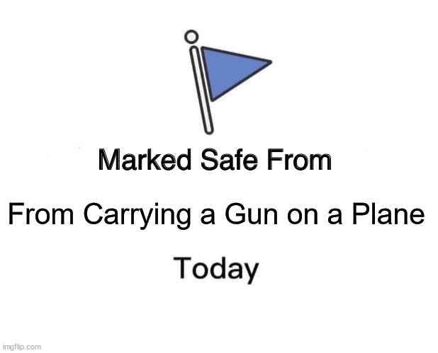 Marked safe from carrying a gun on a plane today | From Carrying a Gun on a Plane | image tagged in memes,marked safe from,guns,airports,airplanes,funny | made w/ Imgflip meme maker