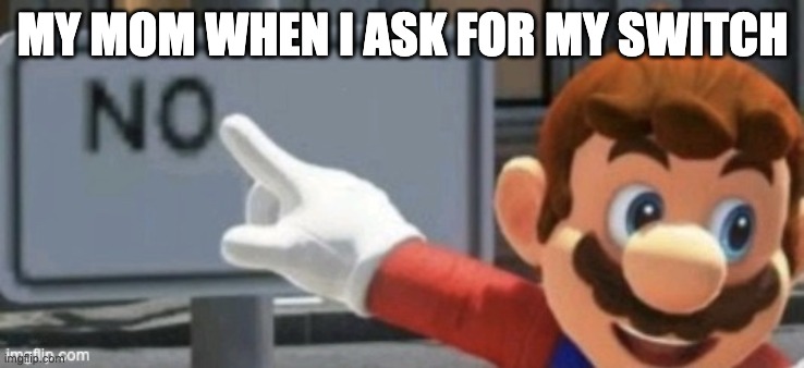 mario no sign | MY MOM WHEN I ASK FOR MY SWITCH | image tagged in mario no sign | made w/ Imgflip meme maker