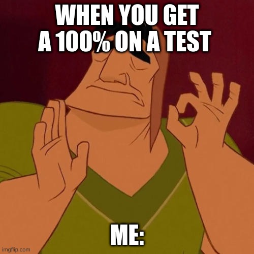When X just right | WHEN YOU GET A 100% ON A TEST; ME: | image tagged in when x just right | made w/ Imgflip meme maker