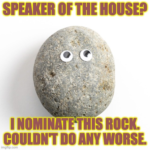 Speaker of the House | SPEAKER OF THE HOUSE? I NOMINATE THIS ROCK.
COULDN'T DO ANY WORSE. | image tagged in speaker,house of representatives,gop,rock | made w/ Imgflip meme maker