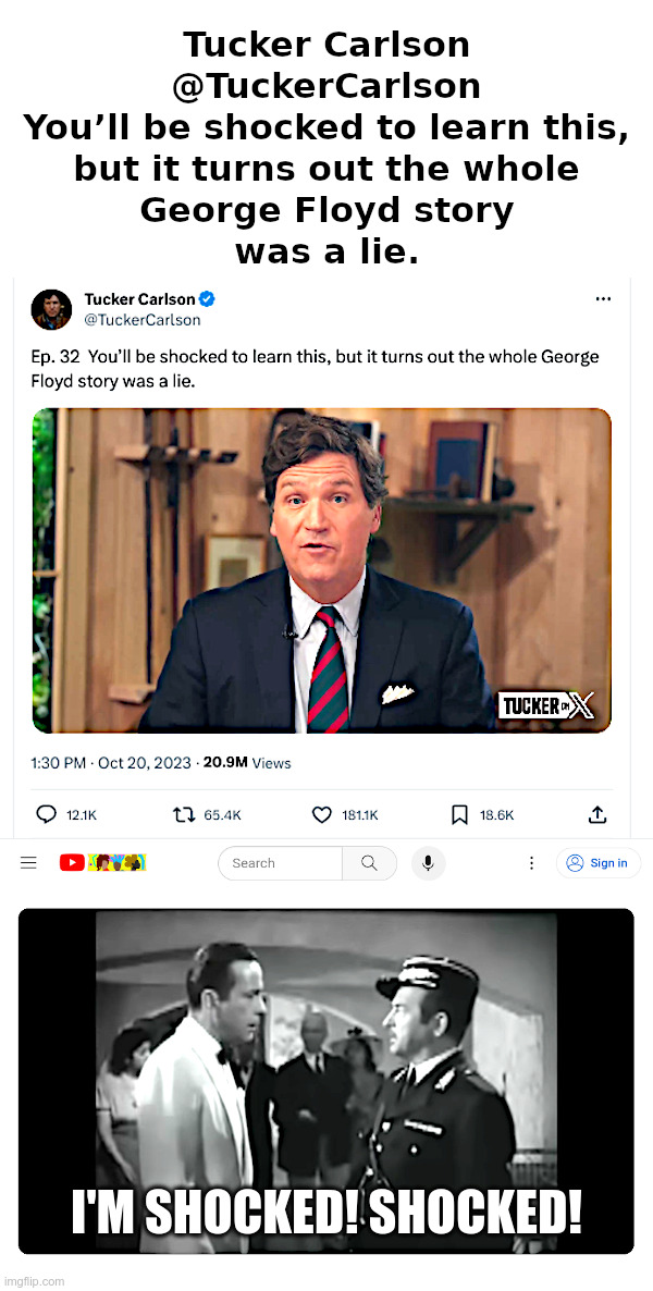 The Whole George Floyd Story Was A Lie | image tagged in george floyd,mainstream media,fake news,tucker carlson,x formerly known as twitter,shocked | made w/ Imgflip meme maker