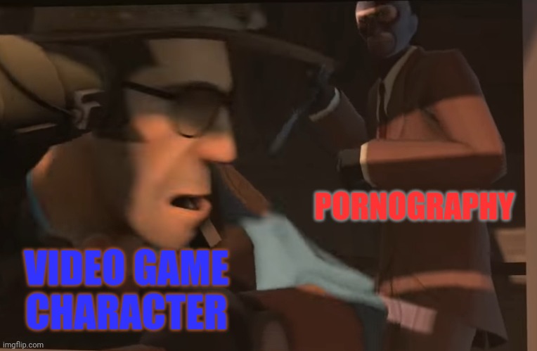 X gets stabbed by Y | VIDEO GAME CHARACTER PORNOGRAPHY | image tagged in x gets stabbed by y | made w/ Imgflip meme maker