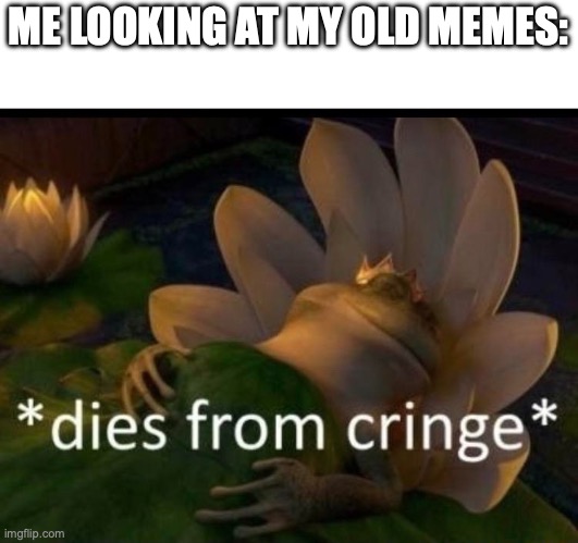 *dies of cringe* | ME LOOKING AT MY OLD MEMES: | image tagged in dies of cringe | made w/ Imgflip meme maker