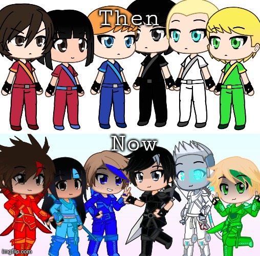 Showcasing my very first designs of the ninja in Gacha Life to my recent designs of them in Gacha Life 2 | Then; Now | image tagged in rewind,gacha life,2,good times | made w/ Imgflip meme maker