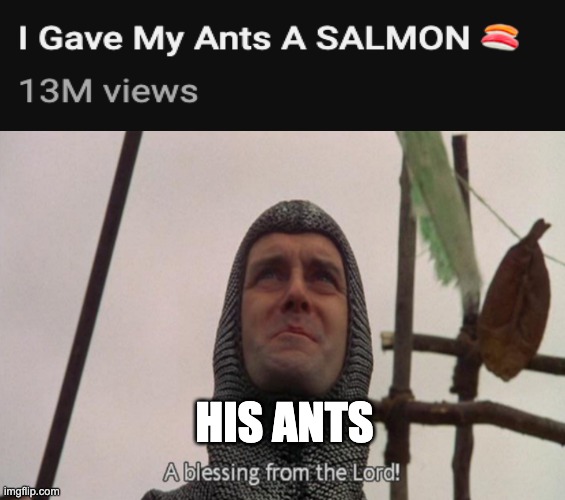 I gave my ants a salmon | HIS ANTS | image tagged in a blessing from the lord | made w/ Imgflip meme maker