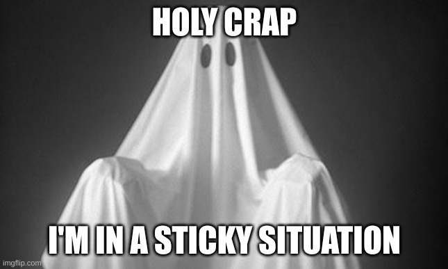 Ghost | HOLY CRAP I'M IN A STICKY SITUATION | image tagged in ghost | made w/ Imgflip meme maker
