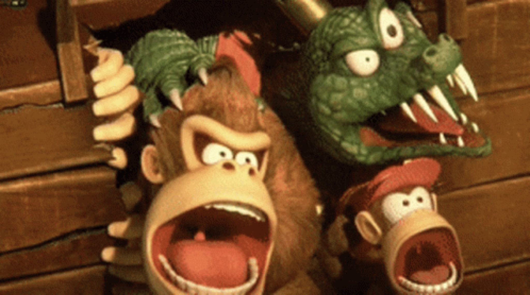 High Quality Donkey Kong Country Shocked Trio Blank Meme Template