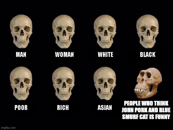 empty skulls of truth | PEOPLE WHO THINK JOHN PORK AND BLUE SMURF CAT IS FUNNY | image tagged in empty skulls of truth,john pork,blue smurf cat | made w/ Imgflip meme maker