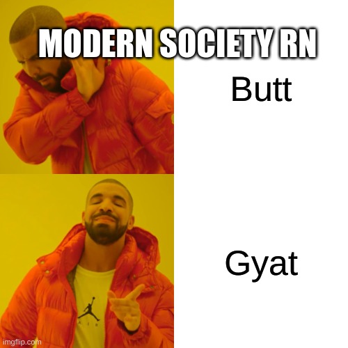 Sticking out ur gyat for the rizzler | MODERN SOCIETY RN; Butt; Gyat | image tagged in memes,drake hotline bling | made w/ Imgflip meme maker