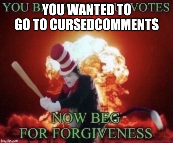 Beg for forgiveness | YOU WANTED TO GO TO CURSEDCOMMENTS | image tagged in beg for forgiveness | made w/ Imgflip meme maker