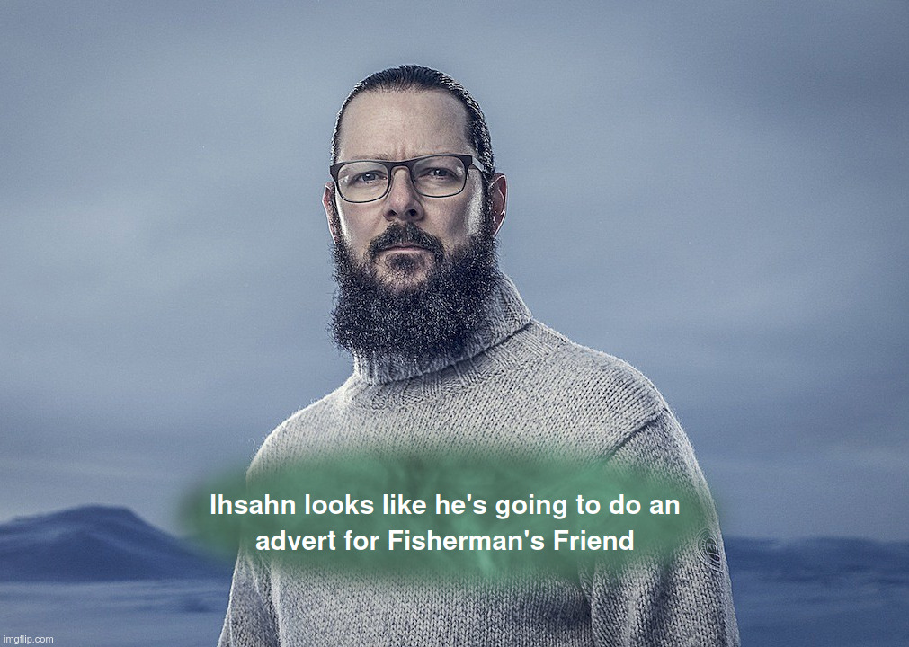Ihsahn looks like he's going to do an advert for Fisherman's Friend | image tagged in ihsahn,emperor,fishermans,friend,band,metal | made w/ Imgflip meme maker