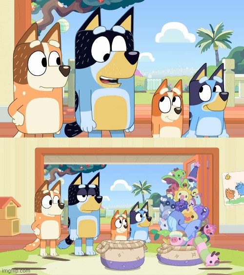 High Quality Bluey piles Blank Meme Template