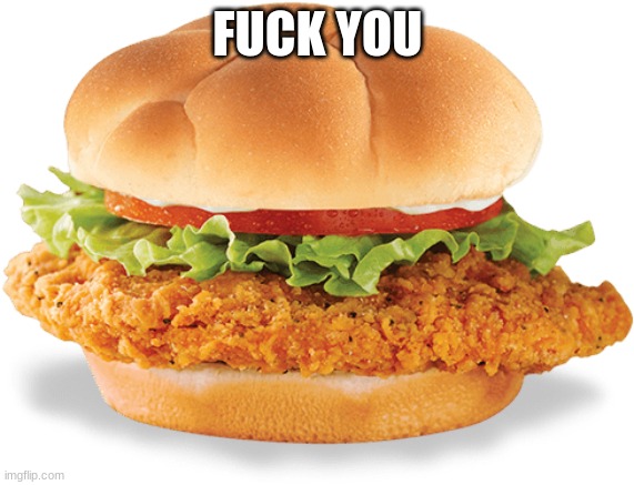 Chicken sandwich | FUCK YOU | image tagged in chicken sandwich | made w/ Imgflip meme maker