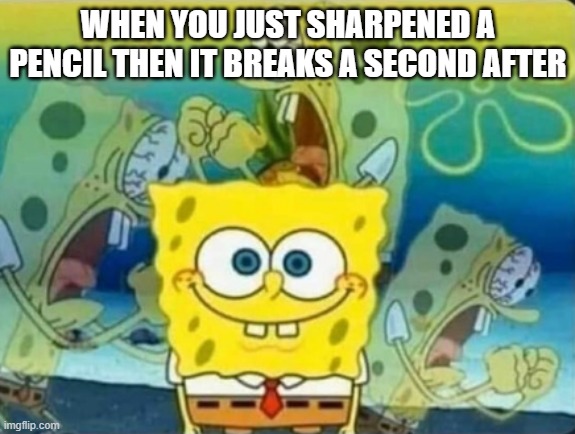 ok ok but fr this is pain | WHEN YOU JUST SHARPENED A PENCIL THEN IT BREAKS A SECOND AFTER | image tagged in internal screaming | made w/ Imgflip meme maker