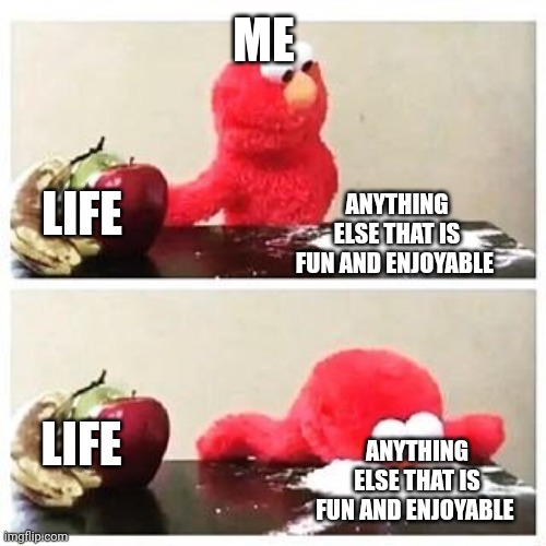 I don't think I'm the only one who makes decisions like this | ME; ANYTHING ELSE THAT IS FUN AND ENJOYABLE; LIFE; LIFE; ANYTHING ELSE THAT IS FUN AND ENJOYABLE | image tagged in elmo cocaine,fun,enjoy,life | made w/ Imgflip meme maker