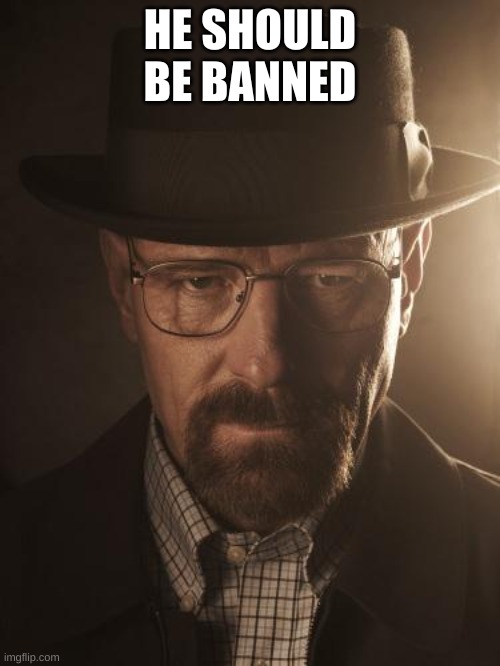 Walter White | HE SHOULD BE BANNED | image tagged in walter white | made w/ Imgflip meme maker