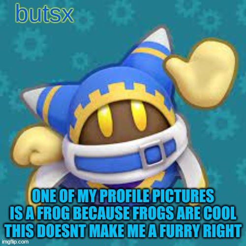 please tell me no | ONE OF MY PROFILE PICTURES IS A FROG BECAUSE FROGS ARE COOL THIS DOESNT MAKE ME A FURRY RIGHT | image tagged in butsx news | made w/ Imgflip meme maker