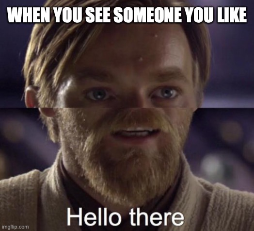 Whats wrong with ur smile dude? | WHEN YOU SEE SOMEONE YOU LIKE | image tagged in obi wan kenobi,funny,smile | made w/ Imgflip meme maker