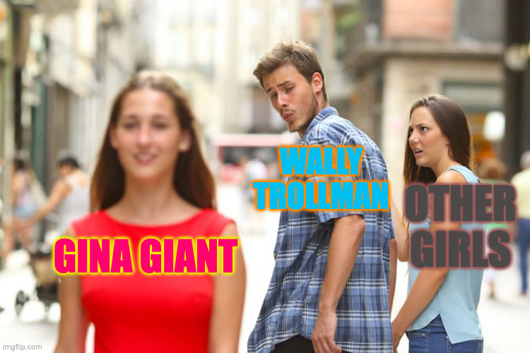 Distracted Boyfriend | WALLY TROLLMAN; OTHER GIRLS; GINA GIANT | image tagged in memes,distracted boyfriend | made w/ Imgflip meme maker