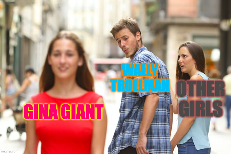 Distracted Boyfriend Meme | WALLY TROLLMAN; OTHER GIRLS; GINA GIANT | image tagged in memes,distracted boyfriend | made w/ Imgflip meme maker