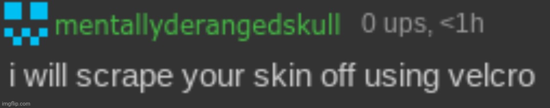 i will scrape your skin off using velcro | image tagged in i will scrape your skin off using velcro | made w/ Imgflip meme maker