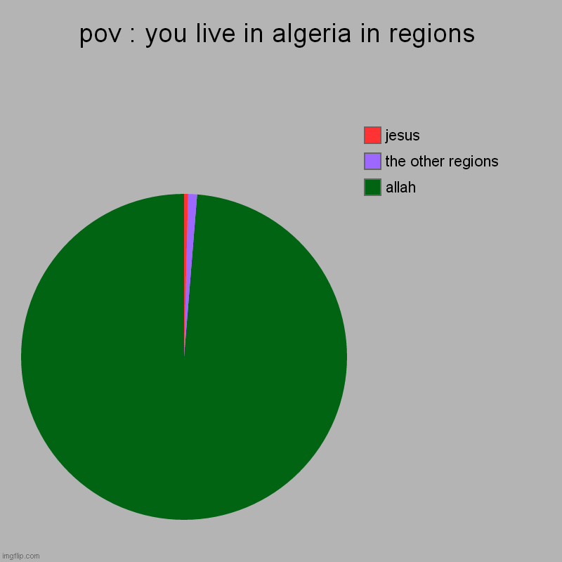 pov: you live in algeria in rigions | pov : you live in algeria in regions | allah, the other regions, jesus | image tagged in charts,pie charts | made w/ Imgflip chart maker