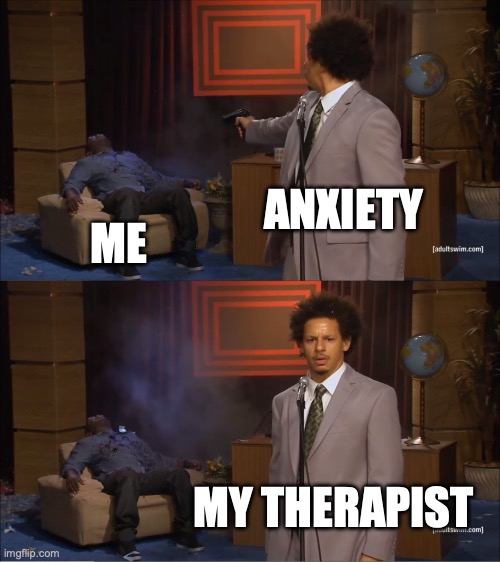 that's a lot of damage | ANXIETY; ME; MY THERAPIST | image tagged in memes | made w/ Imgflip meme maker