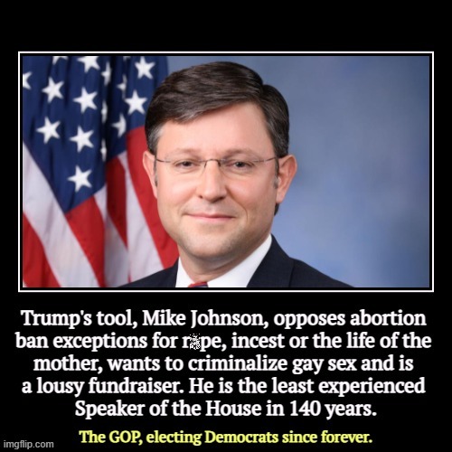 More of the MAGA Extremist Bigotry America hates | . | image tagged in mike johnson,tool,republican,loser,incompetence | made w/ Imgflip meme maker