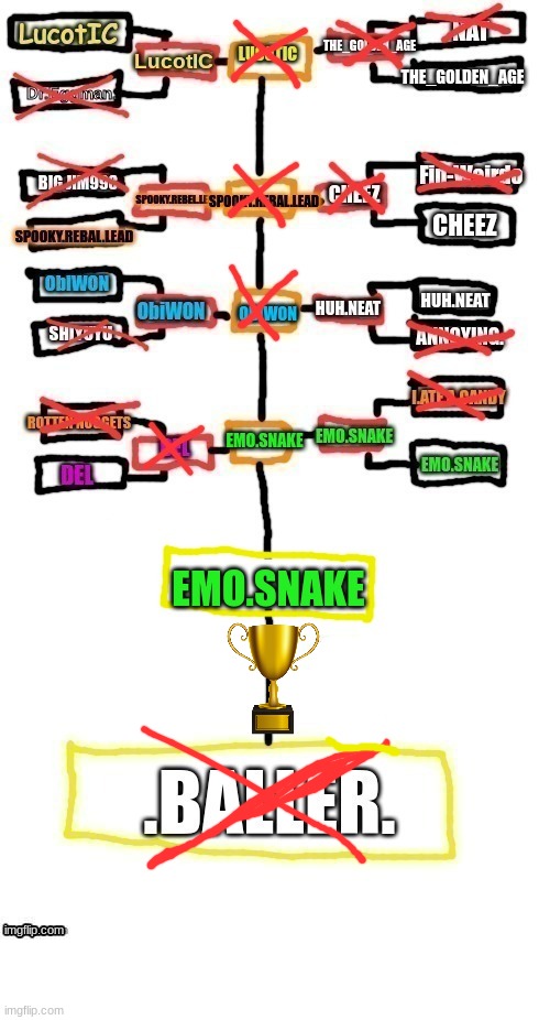 AND EMO.SNAKE WITH THE UPSET OF THE CENTURY!!! DEFEATS BALLER FOR THE MSMG TROPHY!!! | image tagged in blank white template | made w/ Imgflip meme maker
