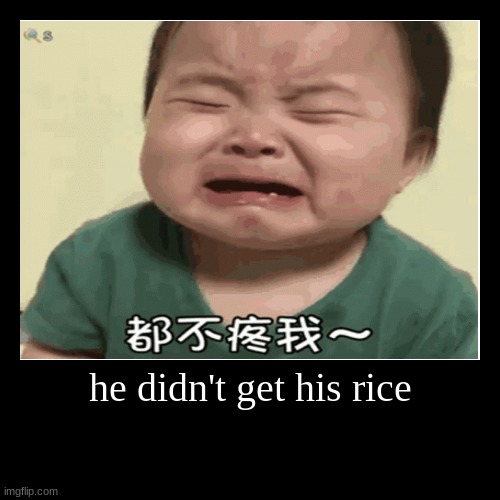 he didn't get his rice | | image tagged in funny,demotivationals | made w/ Imgflip demotivational maker