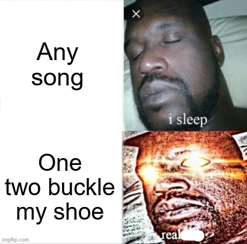Songs are all OK exept the thing we don't talk about | Any song; One two buckle my shoe | image tagged in memes,sleeping shaq | made w/ Imgflip meme maker