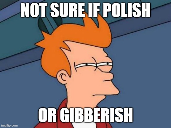 Futurama Fry Meme | NOT SURE IF POLISH; OR GIBBERISH | image tagged in memes,futurama fry | made w/ Imgflip meme maker