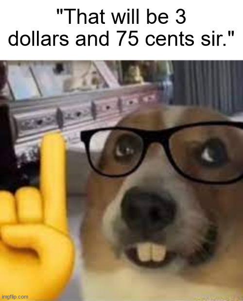 nerd dog | "That will be 3 dollars and 75 cents sir." | image tagged in nerd dog | made w/ Imgflip meme maker