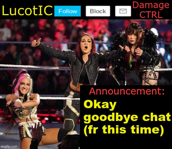 . | Okay goodbye chat (fr this time) | image tagged in lucotic's damage ctrl announcement temp | made w/ Imgflip meme maker