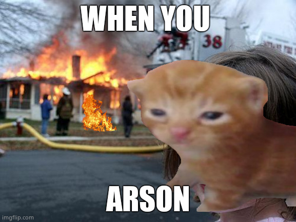 Disaster Girl | WHEN YOU; ARSON | image tagged in memes,disaster girl | made w/ Imgflip meme maker