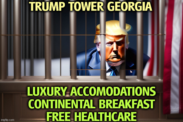 Eugene V. Debs ran for President from his cell in the Atlanta Pen. Why not Trump? | TRUMP TOWER GEORGIA; LUXURY ACCOMODATIONS
CONTINENTAL BREAKFAST
FREE HEALTHCARE | image tagged in trump,tower,georgia,jail,prison | made w/ Imgflip meme maker
